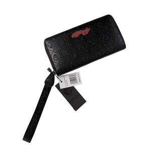 Ed Hardy Black Skull Heart Embossed Zip Around Wallet Wristlet